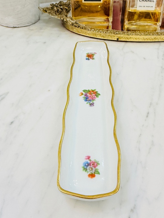 Limoges Other - Vintage Limoges White Porcelain Floral Vanity Tray with Gold Trim